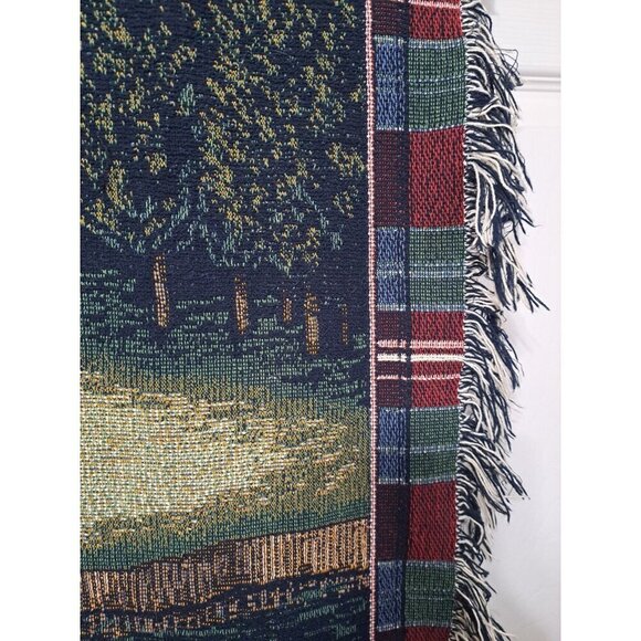 Vintage Ladies Golf Themed Plaid Border Fringed Throw Blanket FLAW - Picture 3 of 11